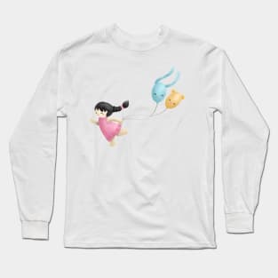 Girl running with balloons, Happy children's day Long Sleeve T-Shirt